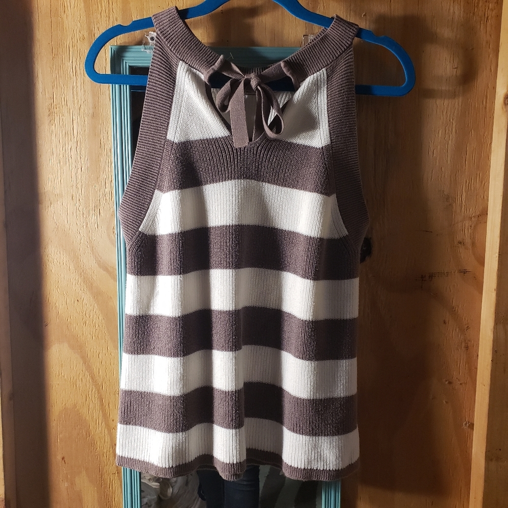 Striped tied knit top tank top
